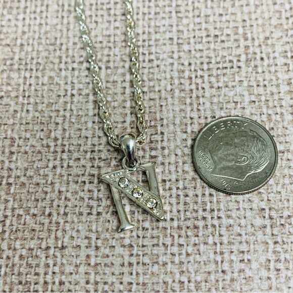 Silver Crystal Initial N Necklace - Picture 2 of 2